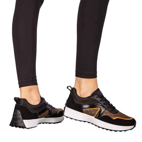 Γυναικεία αθλητικά παπούτσια μαύρα από οικολογικό δέρμα Mirafa, 4 - Kalapod.gr